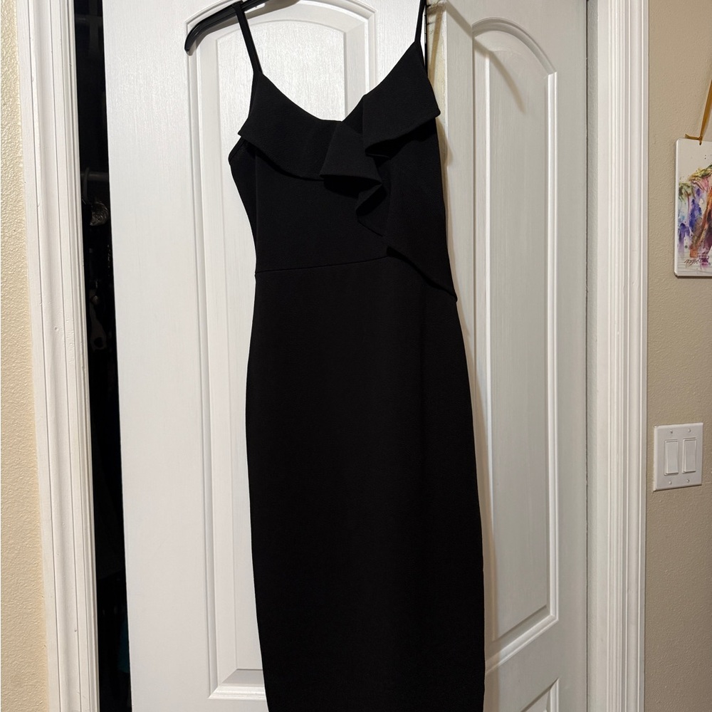Chic Black Ruffle Midi Dress